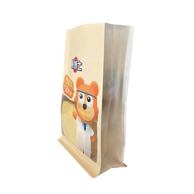 Commande personnalisée, étiquette de huit côtés, fond plat, sacs d'emballage pour le petit-déjeuner