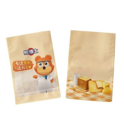 Commande personnalisée, étiquette de huit côtés, fond plat, sacs d'emballage pour le petit-déjeuner
