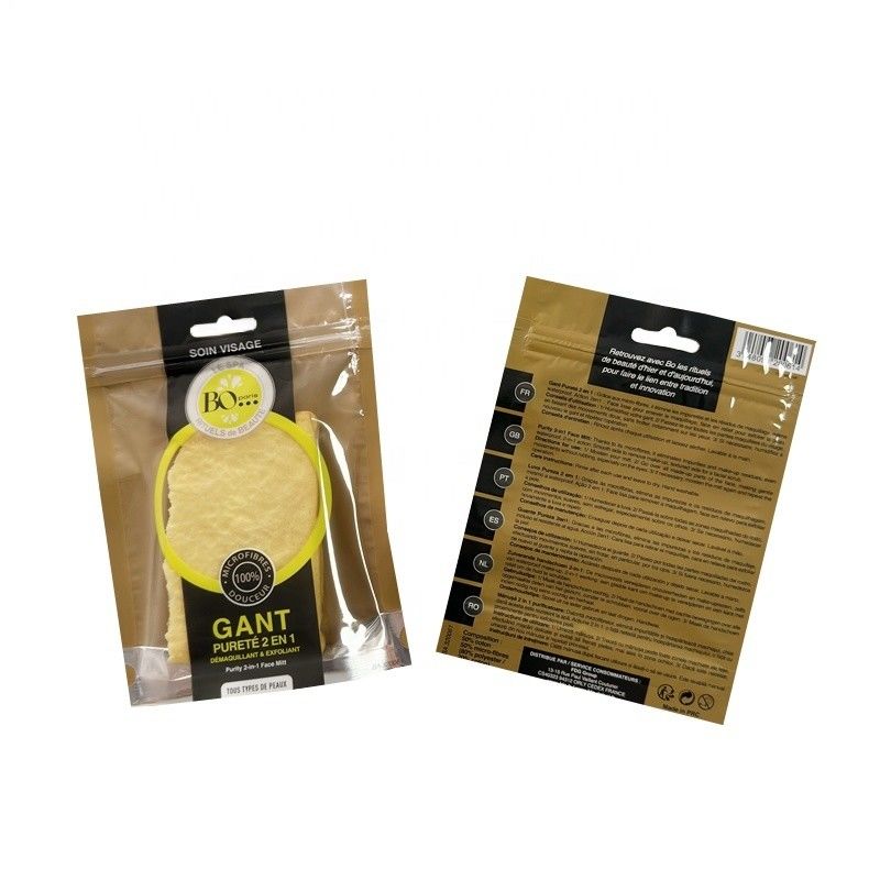 Impression en gravure Emballage personnalisé de marque Face Mitt Emballage Ziplock Seal Sac cosmétique